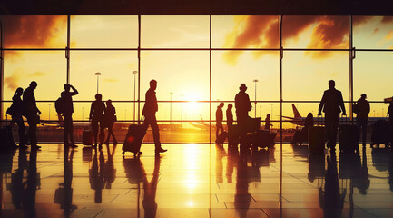 Passengers waiting in the departure hall of the international airport. Vacation or business trip