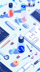 Quantum biology lab flat design top view biological applications theme animation Complementary Color Scheme