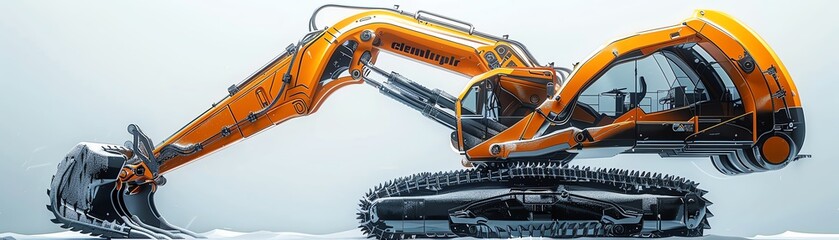 Naklejka premium Futuristic render of a backhoe loader with sleek, modern lines and chrome details, highlighted against a stark white environment