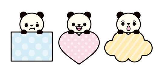 illustration set of cute panda holding a heart or cloud shaped message board © SAKUTA