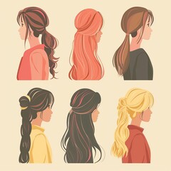 Easy hairstyle tutorials flat design front view quick styling theme animation Splitcomplementary color scheme