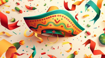 Naklejka premium Celebrate Cinco de Mayo with this festive banner featuring a sombrero , Ai Generated