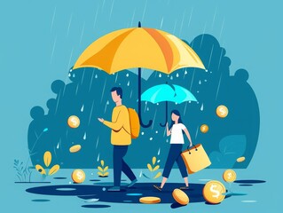 Naklejka premium Finance insurance policies flat design side view risk protection theme water color Complementary Color Scheme