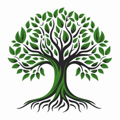 Fototapeta premium Vibrant green tree logo featuring both leaves and roots, Ai Generated