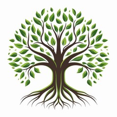 Vibrant green tree logo featuring both leaves and roots, Ai Generated