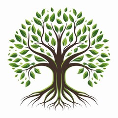 Obraz premium Vibrant green tree logo featuring both leaves and roots, Ai Generated