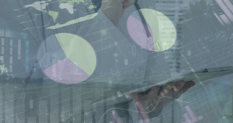 Image of data processing over caucasian male doctor