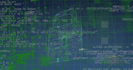 Image of data processing over integrated circuit in green and black space
