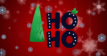 Image of ho ho text over snow falling