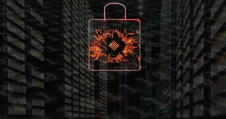 Image of neon qr code with dna strand and binary coding