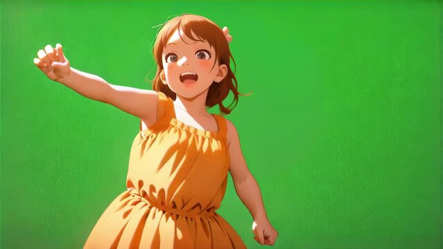 Happy three years old girl Cute child Dancing and make faces Chroma Key seamless loop animation