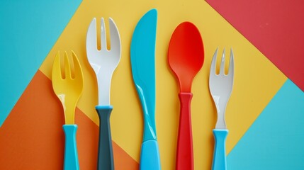 Bright cutlery mockup with colorful handles and vibrant background, Ai Generated