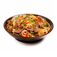 Hearty bowl of noodles with succulent meat and fresh veggies, Ai Generated