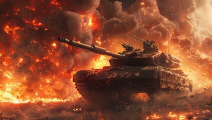 From the depths of adversity arises a vision of resilience, as the tank navigates the fiery terrain with unwavering resolve.