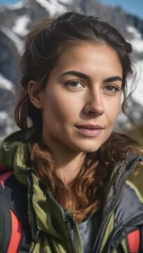 Young woman of European descent hiking in the Alps award winning phot