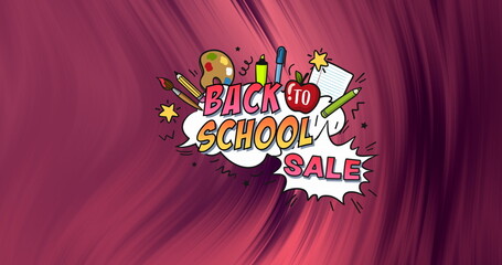 Image of back to school sale text banner against abstract textured purple gradient background