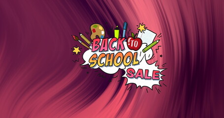 Image of back to school sale text banner against abstract textured purple gradient background