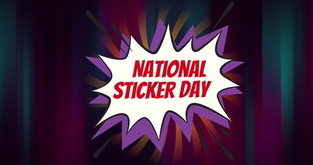 Image of national sticker day text over retro speech bubble against purple gradient background