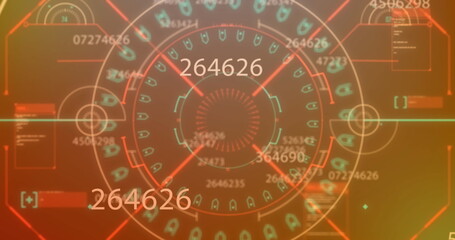 Image of changing numbers, mandala pattern and computer language over abstract background