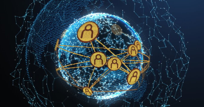 Image of connected dots and profile icons forming globes