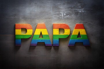Colorful Rainbow Textured "PAPA" Letters on Rough Concrete Background