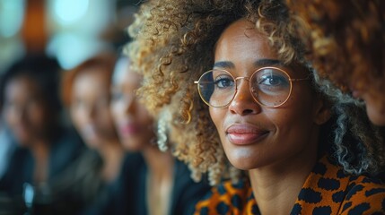 Thoughtful young woman with curly hair wearing glasses looking away - Powered by Adobe