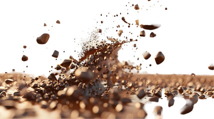 Flying Peanuts with a Chocolate Splash isolated on transparent background. 
