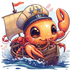 Sea animal cute characters. Orange lobster sticker.