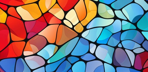 Abstract patterns with colorful shapes present irregular organic forms, stained glass, and colourful mosaics.