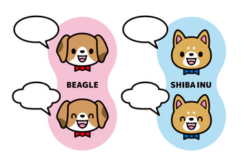 Illustration and speech balloon of a cute Shiba Inu and a beagle wearing a bow tie