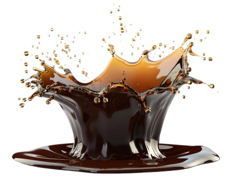 Soy sauce splash front view isolated on transparent background. 