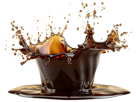 Soy sauce splash front view isolated on transparent background. 