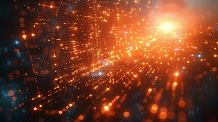 Obraz premium Glowing particle dots with colorful dots in abstract background, concept of light shining sparkling particles dots bokeh in blur color background