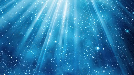 Space travel at speed of light, abstract blue background with star and rays of light