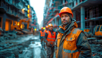 Team in construction operation. Team carrying out construction inspections.