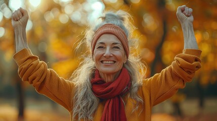 Happy carefree woman in the autumn park