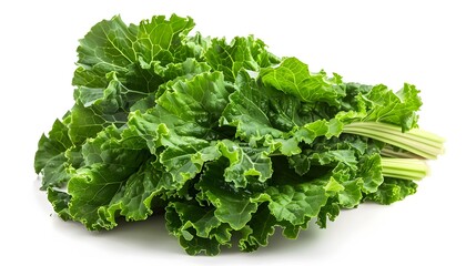 Obraz premium Pile of greens heaped together, with green spinach isolated on a white background.