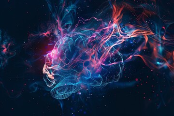 Obraz premium A computer-generated illustration of a human head showcasing abstract plexus brain connections. Generative AI