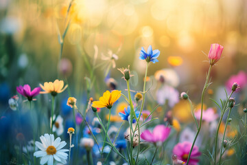forget me not, Vibrant floral background with a wildflower meadow