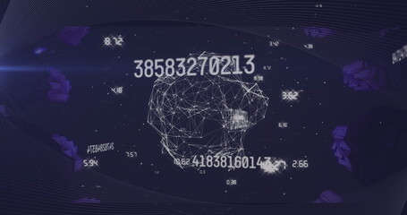 Image of data processing and network of connections over dark background