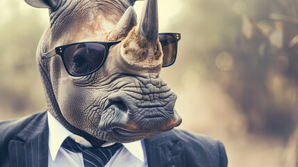 Rhino wearing a suit and sunglasses