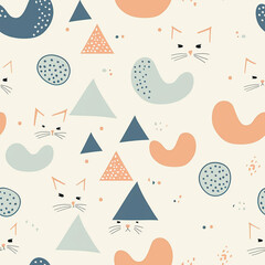 Minimalist line drawing repeating pattern with whimsical shapes