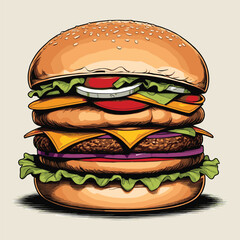 Fresh hamburger fast food with beef and cheese fast food menu illustration