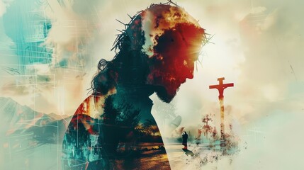 Empowering double exposure juxtaposing Jesus' silhouette