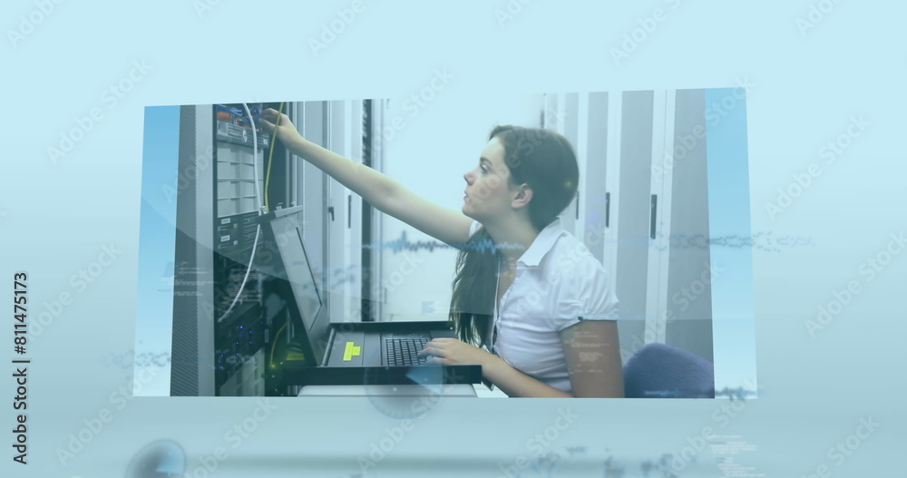 Poster image of data processing over diverse it engineers by computer server