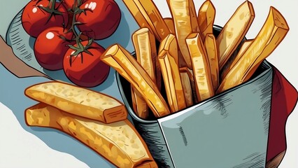 fries and tomato sauce