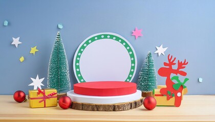 podium to display product, theme merry christmas and happy new year