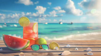 Refreshing Tropical Drink on a Sunny Beach