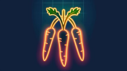 Two neon carrots are lit up in a dark background