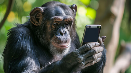 Chimpanzee with smartphone